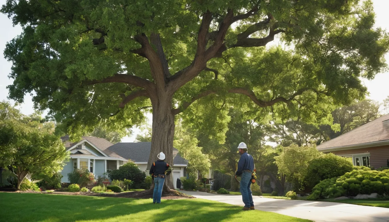 Tree provider reviewing a large tree beside a home in Lake Zurich